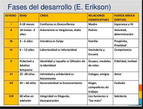 Etapas Del Desarrollo Según Erikson