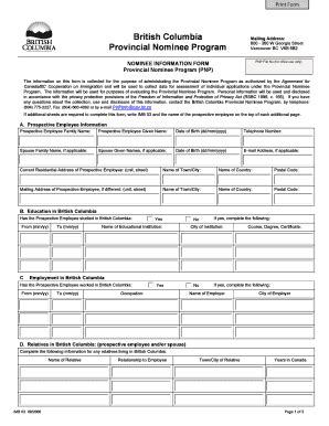 Fillable Online Welcomebc Nominee Information Form Welcomebc Fax