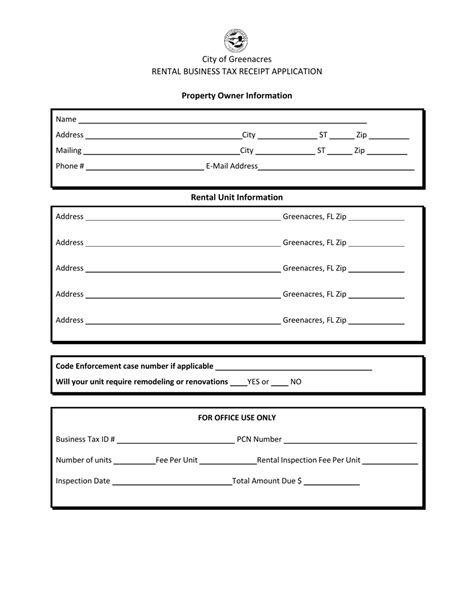 City Of Greenacres Florida Rental Business Tax Receipt Application