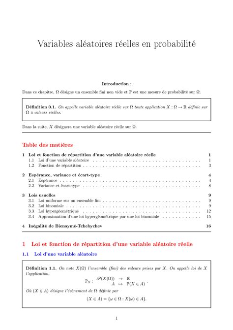 Variables aléatoires réelles en probabilité Variables aléatoires