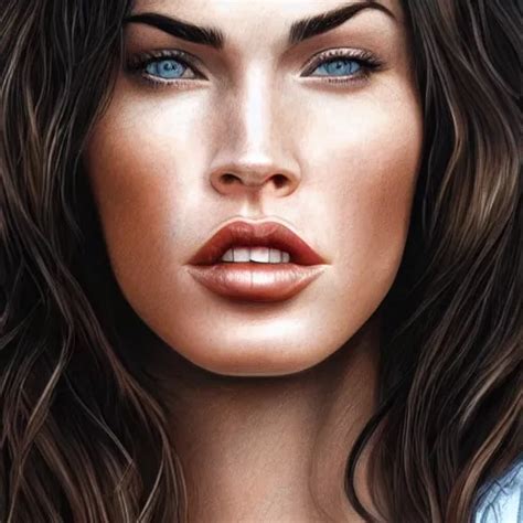 Megan Fox Closeup Of Face Licking Lips Hyperrealistic Portrait Photo