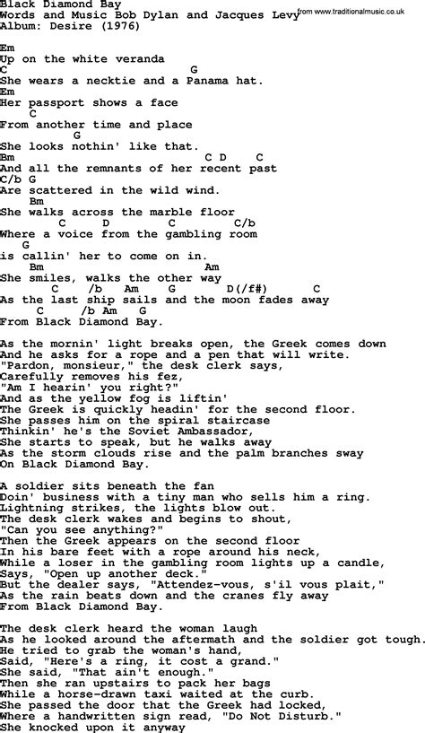 Bob Dylan Song Lyrics With Chords Black Diamond Bay Lyrics And