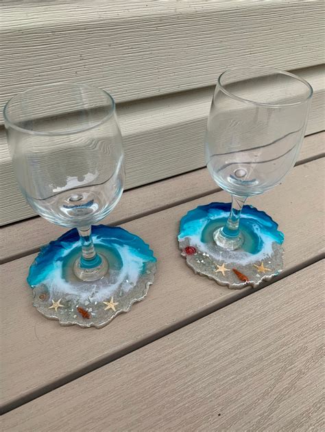 2 Beach Wine Glasses Etsy