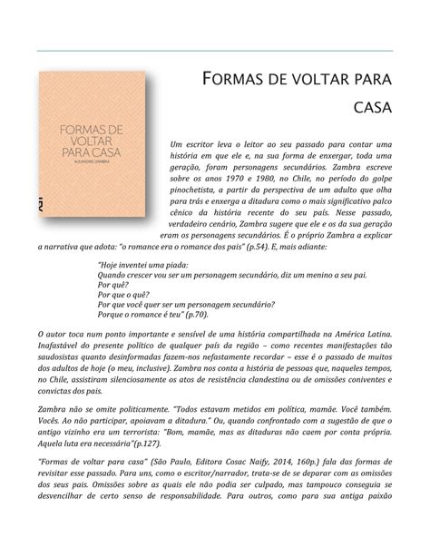 PDF Resenha De Formas De Voltar Para Casa De Alejandro Zambra