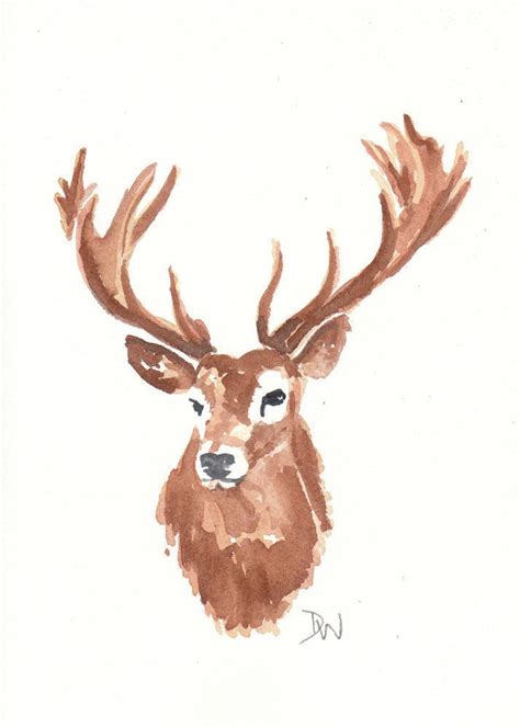 Stag Head Watercolor Original Painting Deer by WaterInMyPaint