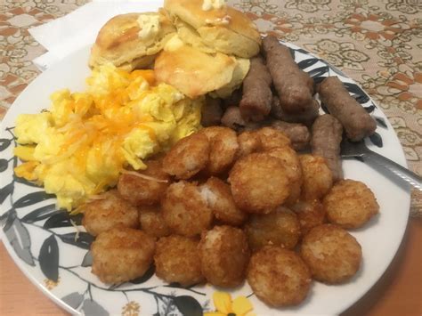 [homemade] Breakfast Today Is Sausage Hash Browns Biscuits And Scrambled Eggs With Cheese R