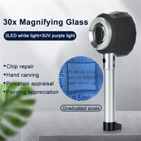 Topoptical 30x Professional Led Magnifying Glass Antique Jewelry Loupe Portable Metal Reading