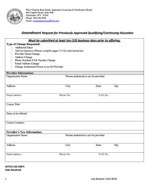 Fillable Online Appraiserboard Wv Amendment Request For Previously