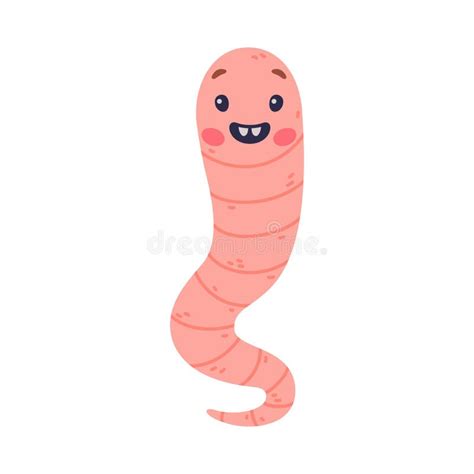 Funny Pink Worm Character With Long Tube Body Vector Illustration Stock