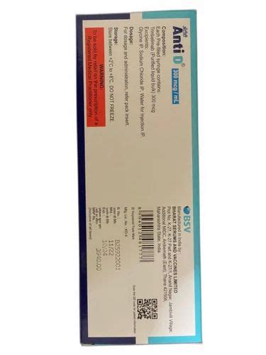 Bsv Mcg Anti D Injection Pfs X Ml Treatment Prevention Of