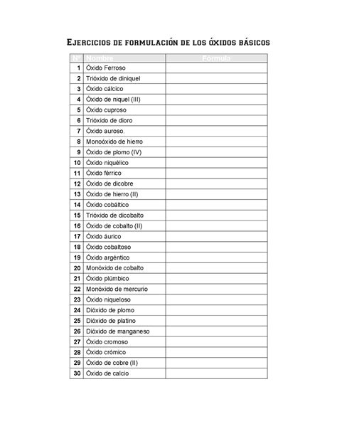 ejercicios de oxidos metalicos Ejercicios de Química Docsity