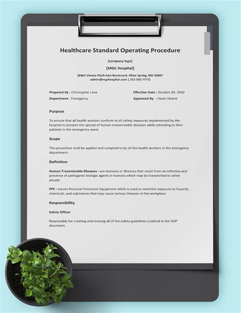 Healthcare Standard Operating Procedure Template In Word Google Docs