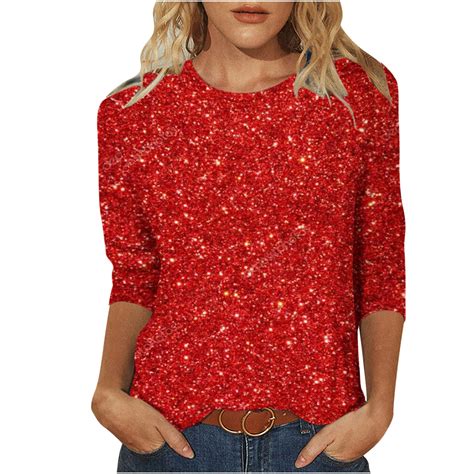 Sleeve Tops For Women Fashion Sparkly Glitter Print Half Sleeve