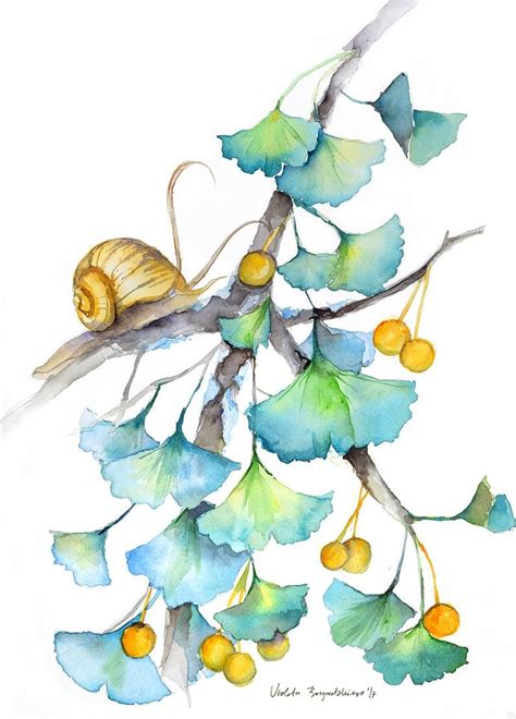 Ginkgo Biloba Leaf Print Watercolor Botanical Art Orange And Etsy In