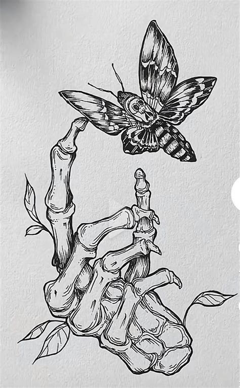 A Drawing Of A Butterfly On Top Of A Tree Branch With Bones And Leaves