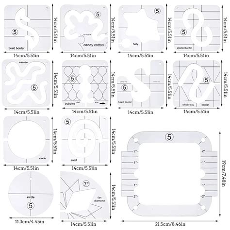 13 Type Acrylic Free Motion Quilting Template Ruler Sewing Machine