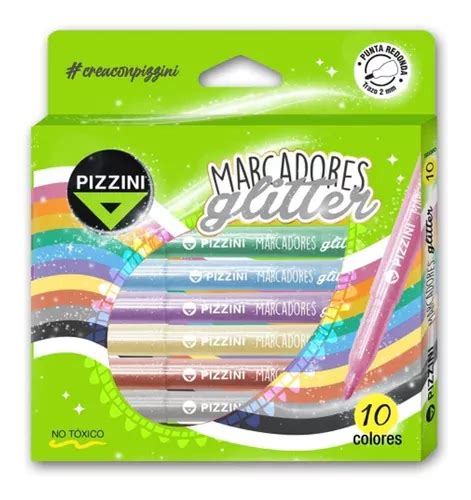 Marcadores Pizzini Glitter X 10 Colores