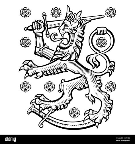 Design With Heraldic Lion Heraldic Lion With Sword Drawn In Vintage