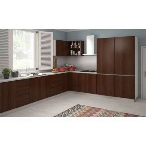 L Shape Matte Finish Wooden Modular Kitchen At 500 Square Feet In