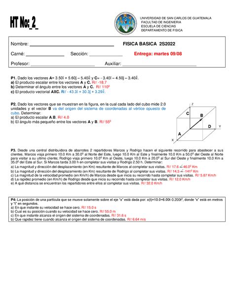 HT No 2 F B 2S2022 Variables cinemáticas UNIVERSIDAD DE SAN CARLOS