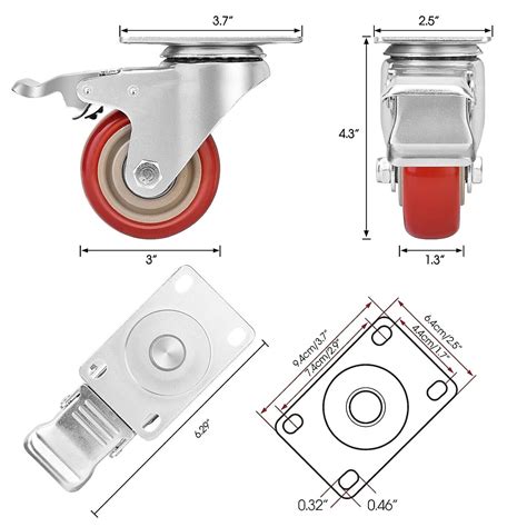 Inch Industrial Heavy Duty Swivel Caster Wheels With Brake Set Of