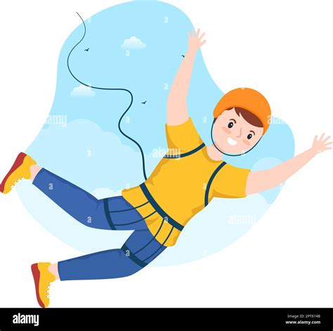 Bungee Jumping Illustration With A Person Wearing An Elastic Rope