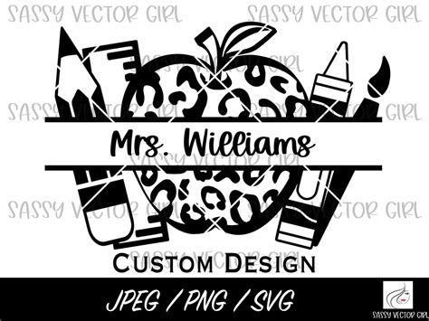 Custom Teacher Name Svg Teacher Leopard Png Teacher Split Monogram