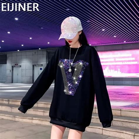 Crewneck Sweatshirts Hoodies Women Korean Fashion Glitter Crystal