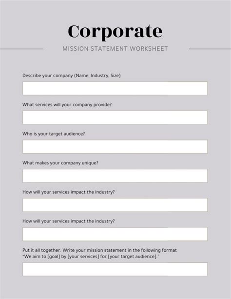 Corporate Mission Statement Worksheet Template | Visme