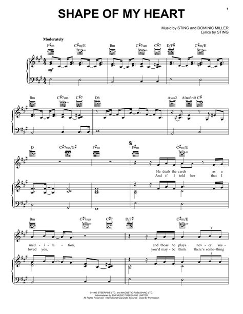 Shape Of My Heart By Sting Sheet Music For Piano Vocal And Guitar Chords Right Hand Melody At