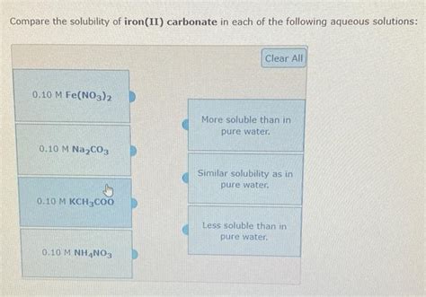 Solved Compare the solubility of iron(II) carbonate in each | Chegg.com