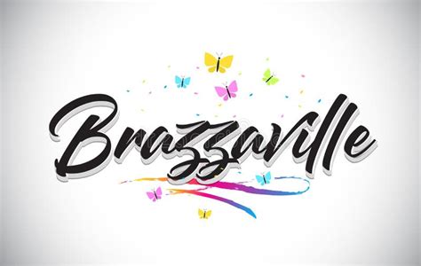 Brazzaville Handwritten Vector Word Text With Butterflies And Colorful