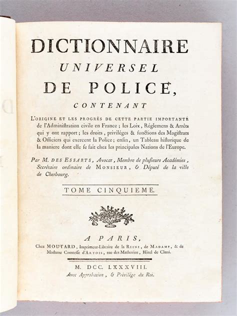 Dictionnaire Universel de Police Tome Cinquième H J Contenant l