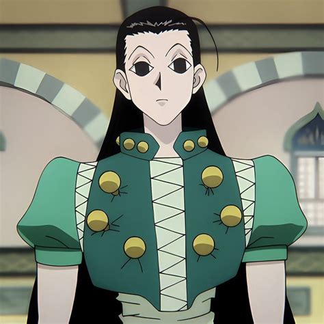 An Anime Character With Long Black Hair And Green Jacket