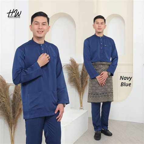 Baju Melayu Biru Navy Baju Melayu Ammar Premium Navy Blue Darwish