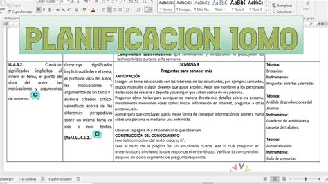 Planificacion Decimo Parte Lengua Y Literatura Youtube