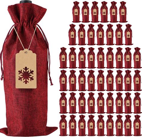 Burlap Wine Gift Bags 48 Pcs Jute Drawstring Wine Bottle Covers With