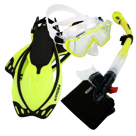 Promate Snorkeling Scuba Dive Panoramic Purge Mask Dry Snorkel Fins Ge