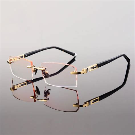 100 Rimless Eyeglasses Finished Color Diamond Trimming Mens Eyewear Prescription Titanium