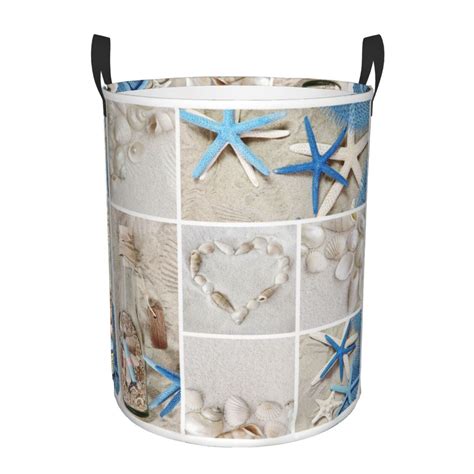 Nautical Sea World Starfish Shell Laundry Hamper With Handle Foldable