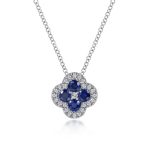 14k White Gold Diamond Sapphire Pendant Necklace