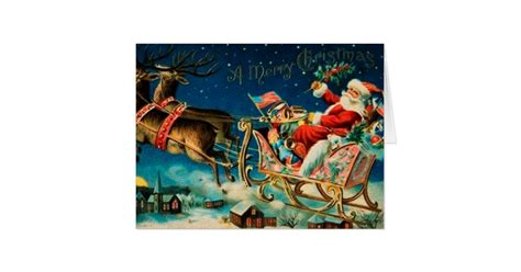 Vintage Santa Claus Sleigh Christmas Holiday Card Zazzle