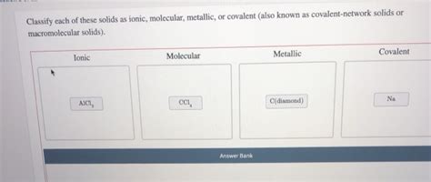 Solved Classify Each Of These Solids As Ionic Molecular