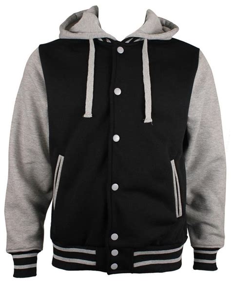 Letterman Varsity Baseball Hoodie Mens Jacket Removable Hood 2xl Blackgray At Amazon Mens