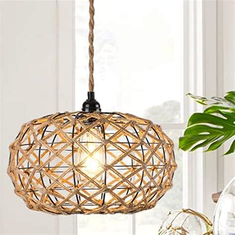 Capslpad Plug In Pendant Light Rattan Pendant Light Fixture Boho Woven