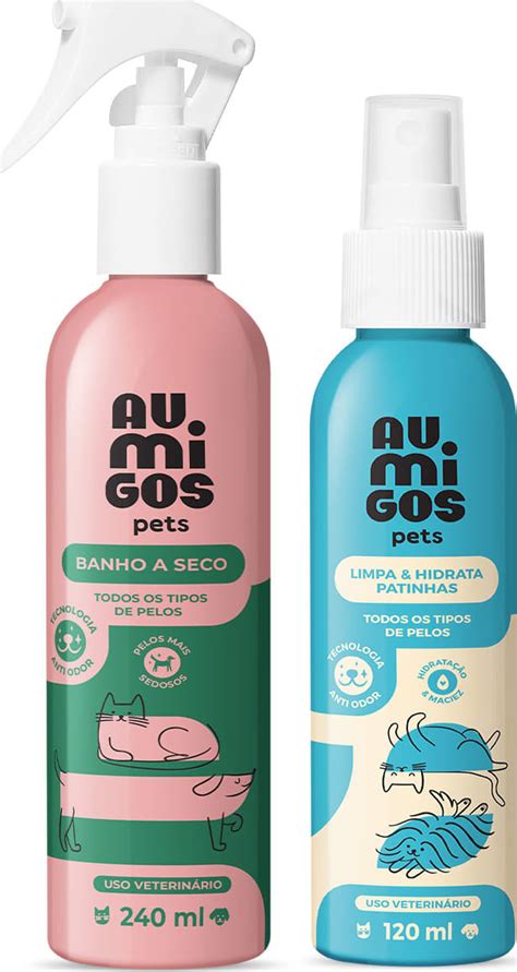 Combo Au Migos Pets Banho A Seco Ml Limpa E Hidrata Patinhas