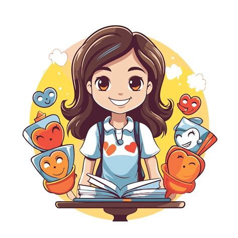 Chica Linda Leyendo Un Libro Ilustraci N Vectorial Al Estilo De Dibujos