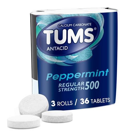 Tums Regular Strength 500 Peppermint Antacid Tablets 12 Ct 3 Pack