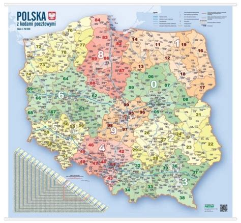 POLSKA MAPA ŚCIENNA KODY POCZTOWE DROGI