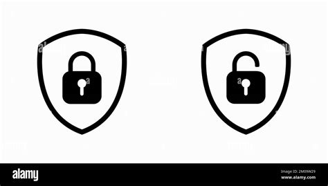 Set Of Shield Lock And Unlock Icon Symbol Padlock Vector Sign